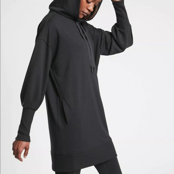 Athleta Black Mala Hoodie Sweatshirt Midi Dress - Picture 1 of 9